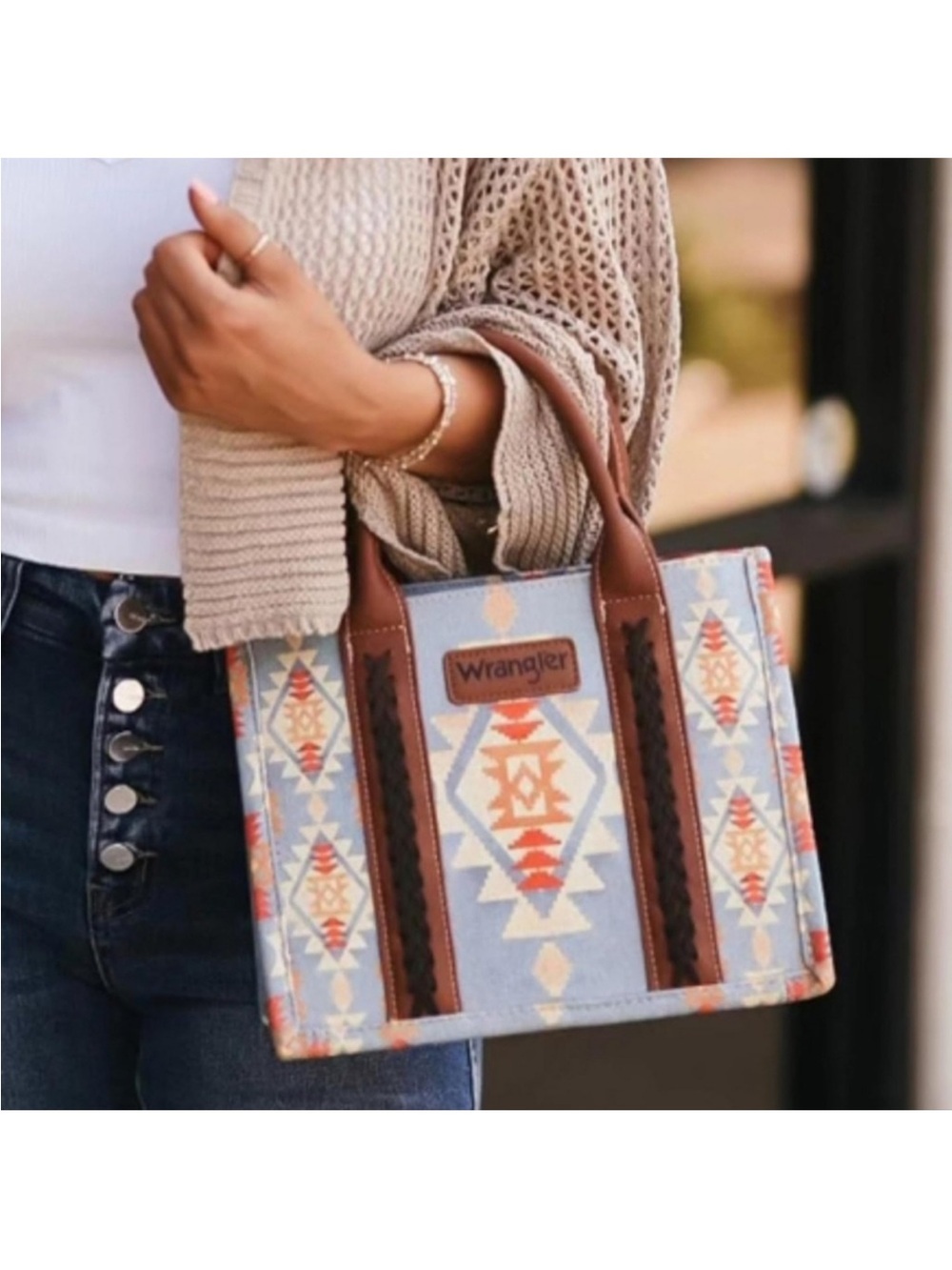Wrangler Aztec Blue Western Tote Bag Crossbody Purse - Picture 7 of 7